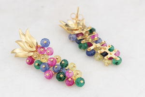 VINTAGE RUBY, SAPPHIRE, EMERALD & CITRINE EARRINGS 18ct GOLD