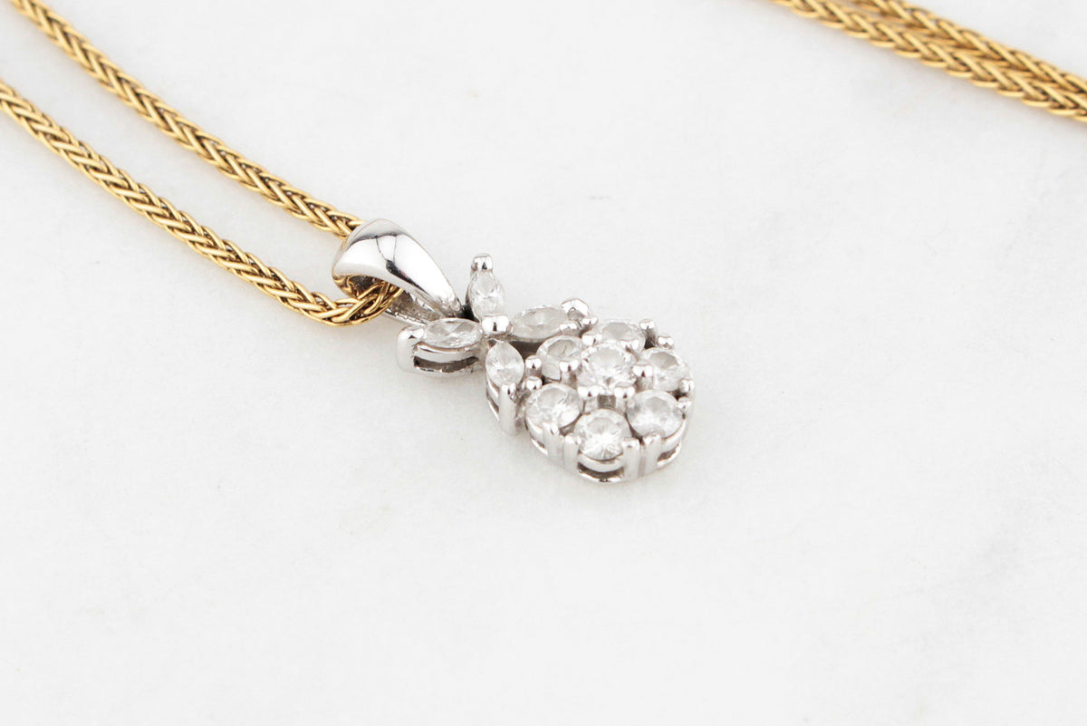 RETRO .41ct c1980 DIAMOND CLUSTER PENDANT 18ct WHITE GOLD