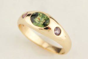 R&V BESPOKE PARTI SAPPHIRE & SPINEL RING 9ct YELLOW GOLD