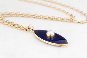 ANTIQUE VICTORIAN BLUE ENAMEL AND PEARL PENDANT 18 & 9ct GOLD