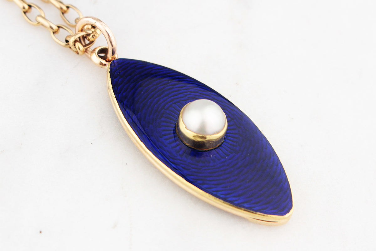ANTIQUE VICTORIAN BLUE ENAMEL AND PEARL PENDANT 18 & 9ct GOLD