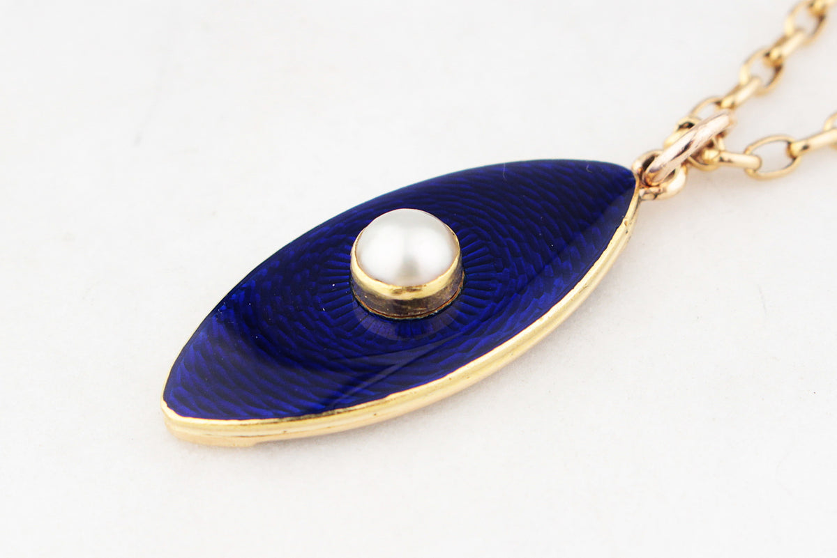 ANTIQUE VICTORIAN BLUE ENAMEL AND PEARL PENDANT 18 & 9ct GOLD
