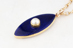 ANTIQUE VICTORIAN BLUE ENAMEL AND PEARL PENDANT 18 & 9ct GOLD