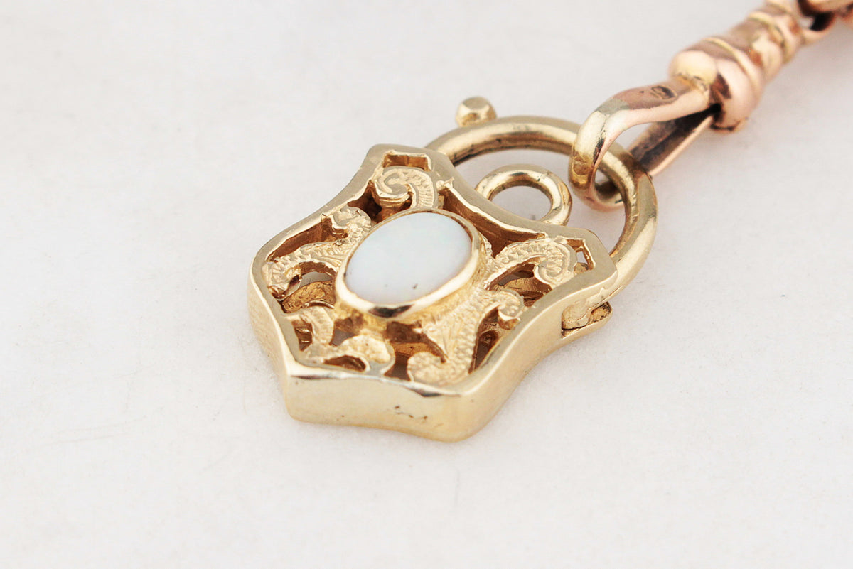 VINTAGE SOLID OPAL FILIGREE PADLOCK 9ct GOLD