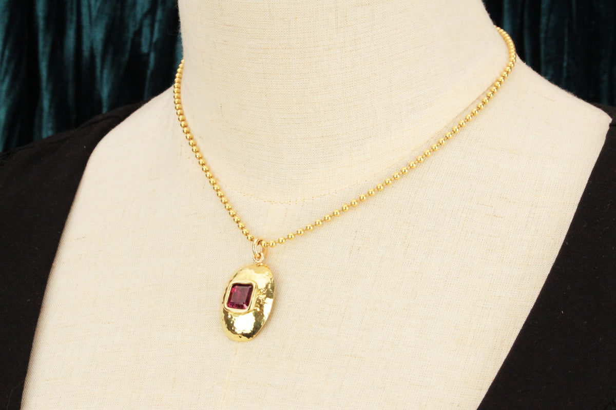 VINTAGE 5ct RHODOLITE GARNET PENDANT 18ct GOLD