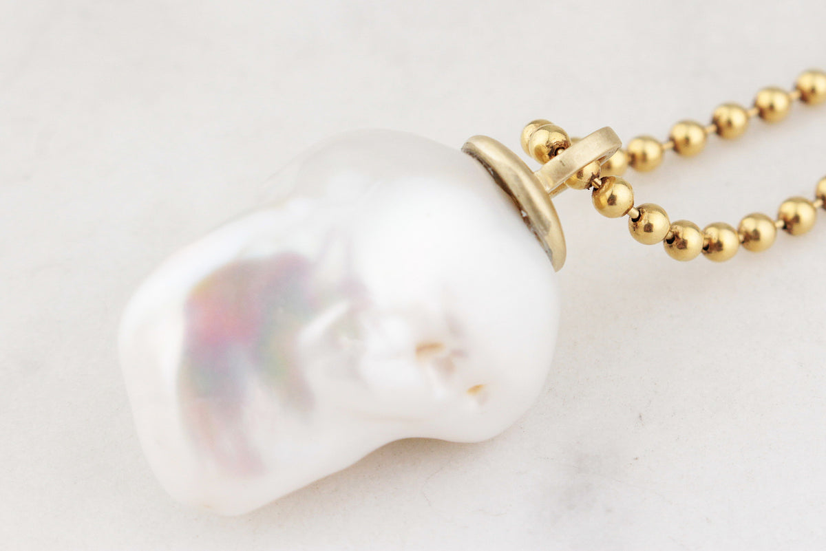 BESPOKE BAROQUE FLAME PEARL PENDANT 14ct GOLD