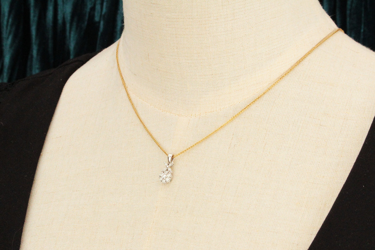 RETRO .41ct c1980 DIAMOND CLUSTER PENDANT 18ct WHITE GOLD