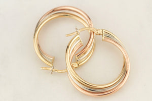 RETRO ITALIAN 9ct TRI-GOLD HOOP EARRINGS