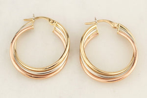 RETRO ITALIAN 9ct TRI-GOLD HOOP EARRINGS