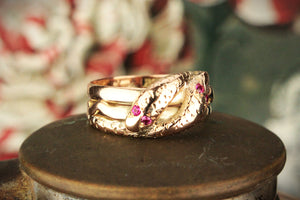 ANTIQUE AUSTRALIAN c1900 SPINEL DOUBLE SNAKE RING 9ct GOLD