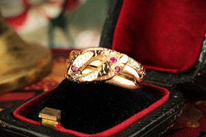 ANTIQUE AUSTRALIAN c1900 SPINEL DOUBLE SNAKE RING 9ct GOLD