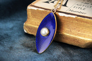 ANTIQUE VICTORIAN BLUE ENAMEL AND PEARL PENDANT 18 & 9ct GOLD
