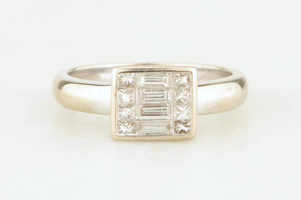 RETRO DIAMOND .50ct CLUSTER RING 18ct WHITE GOLD