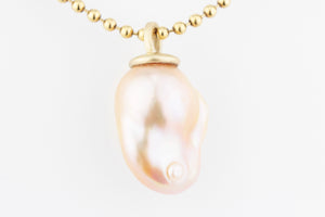 BESPOKE BAROQUE FLAME PEARL PENDANT 14ct GOLD