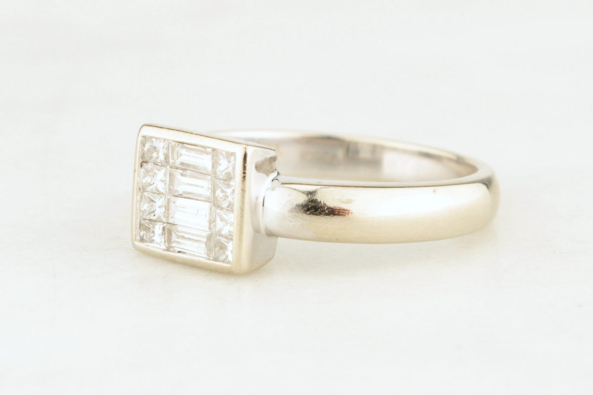 RETRO DIAMOND .50ct CLUSTER RING 18ct WHITE GOLD