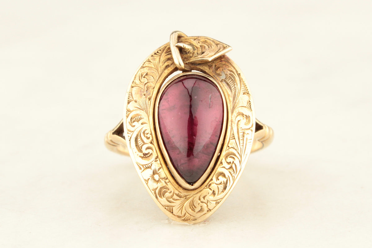 ANTIQUE VICTORIAN GARNET c1860 MOURNING RING 9ct GOLD