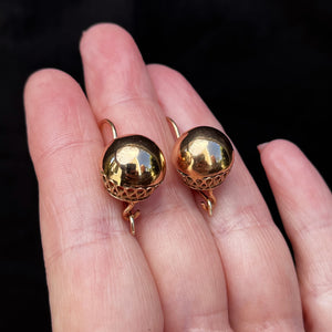 VINTAGE SOVIET ERA EURO BALL EARRINGS 14ct ROSE GOLD