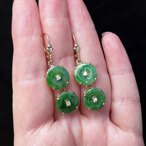 VINTAGE ART DECO JADE & DIAMOND EARRINGS 14ct GOLD