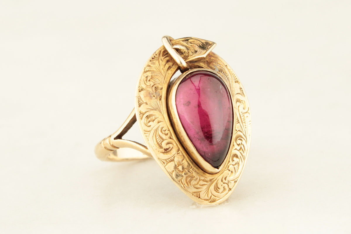 ANTIQUE VICTORIAN GARNET c1860 MOURNING RING 9ct GOLD