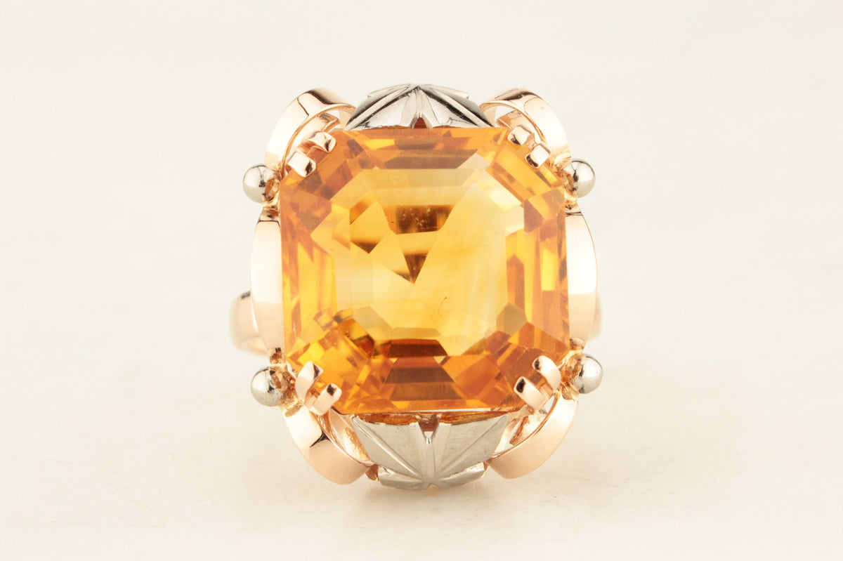 VINTAGE c1950 12.40ct CITRINE COCKTAIL RING 18ct GOLD