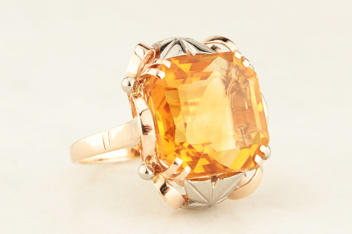 VINTAGE c1950 12.40ct CITRINE COCKTAIL RING 18ct GOLD