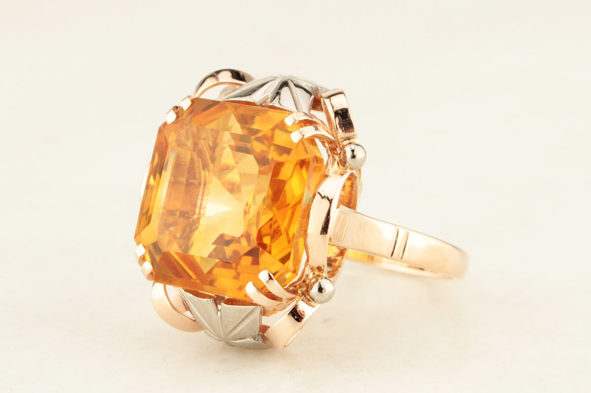 VINTAGE c1950 12.40ct CITRINE COCKTAIL RING 18ct GOLD
