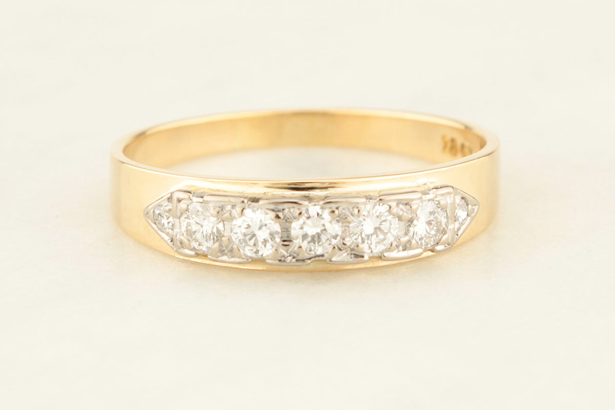 VINTAGE c1940 SEVEN STONE DIAMOND RING 18ct GOLD &amp; PALLADIUM