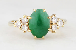 RETRO 1980’s JADE & DIAMOND RING 18ct GOLD