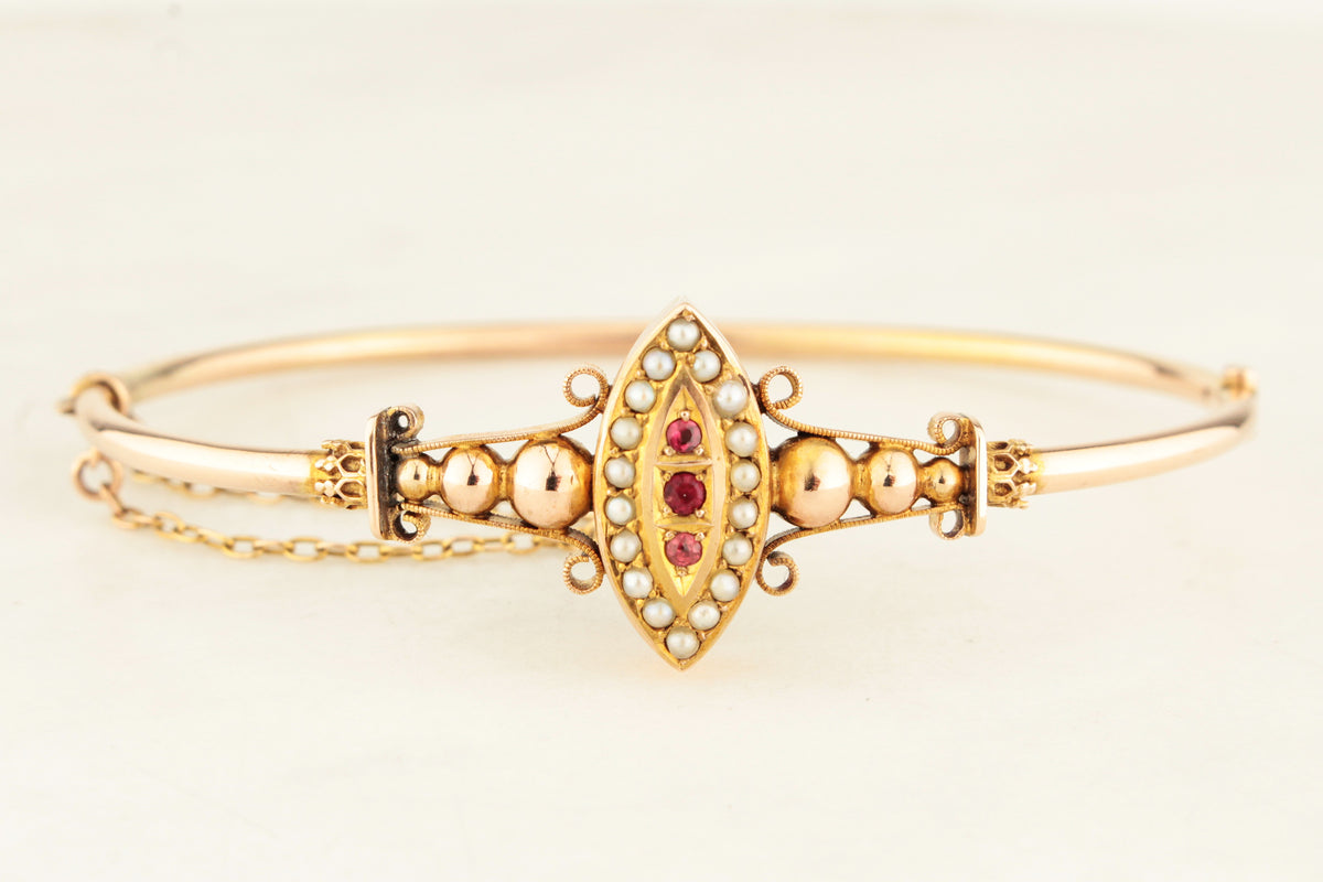 ANTIQUE EDWARDIAN c1900 PASTE & SEED PEARL BANGLE 9ct GOLD