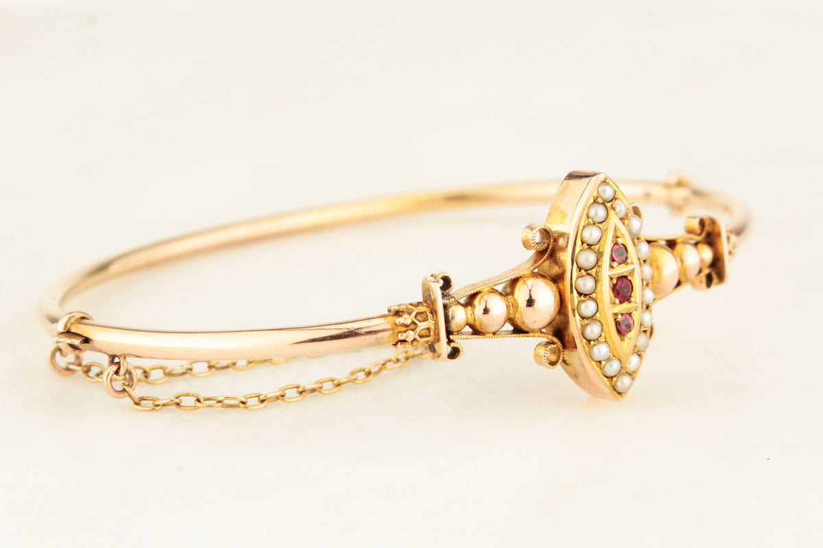 ANTIQUE EDWARDIAN c1900 PASTE & SEED PEARL BANGLE 9ct GOLD