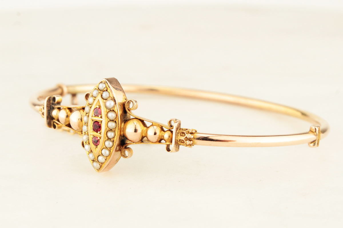 ANTIQUE EDWARDIAN c1900 PASTE & SEED PEARL BANGLE 9ct GOLD