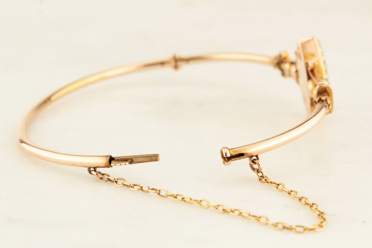 ANTIQUE EDWARDIAN c1900 PASTE & SEED PEARL BANGLE 9ct GOLD