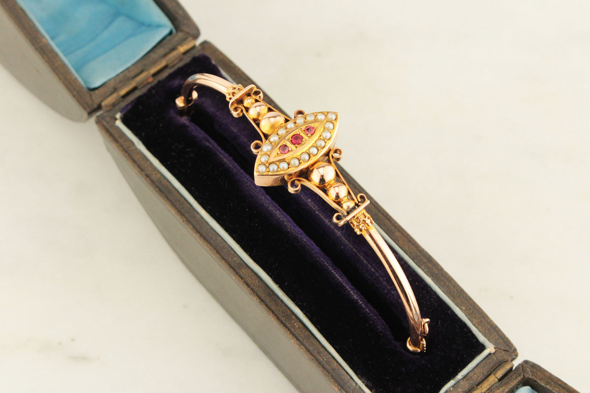 ANTIQUE EDWARDIAN c1900 PASTE & SEED PEARL BANGLE 9ct GOLD