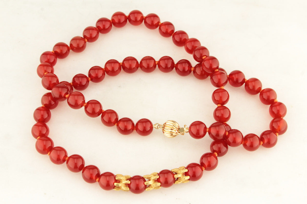 BESPOKE RED AGATE BEADS 18 &amp; 14ct GOLD