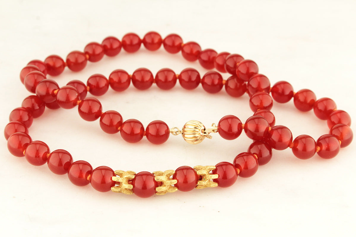 BESPOKE RED AGATE BEADS 18 &amp; 14ct GOLD