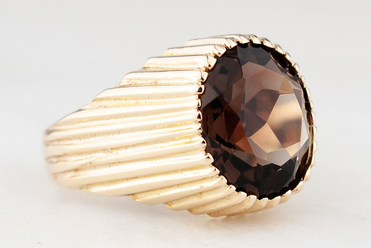 VINTAGE 1973 SMOKY QUARTZ COCKTAIL RING 9ct GOLD