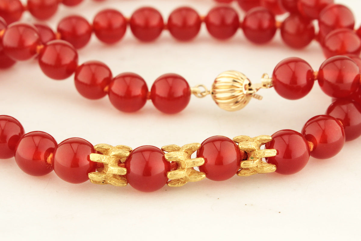 BESPOKE RED AGATE BEADS 18 &amp; 14ct GOLD