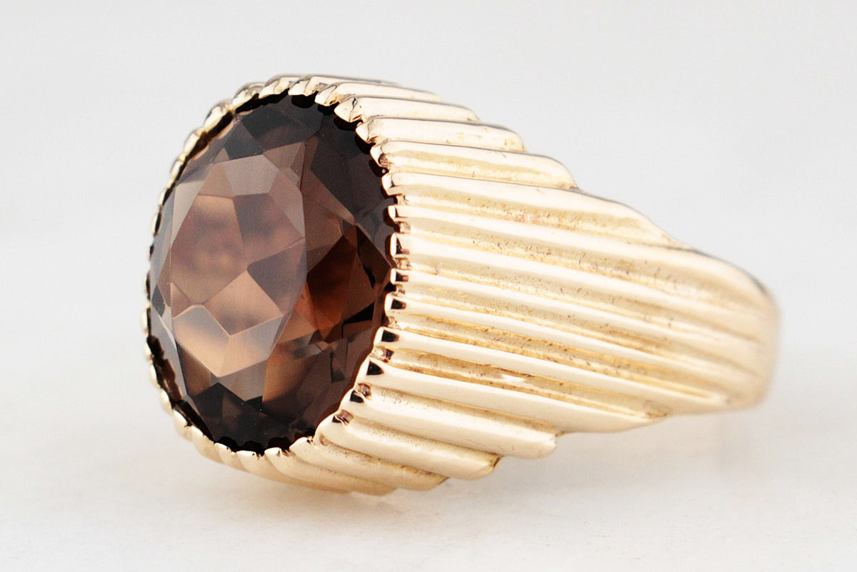 VINTAGE 1973 SMOKY QUARTZ COCKTAIL RING 9ct GOLD