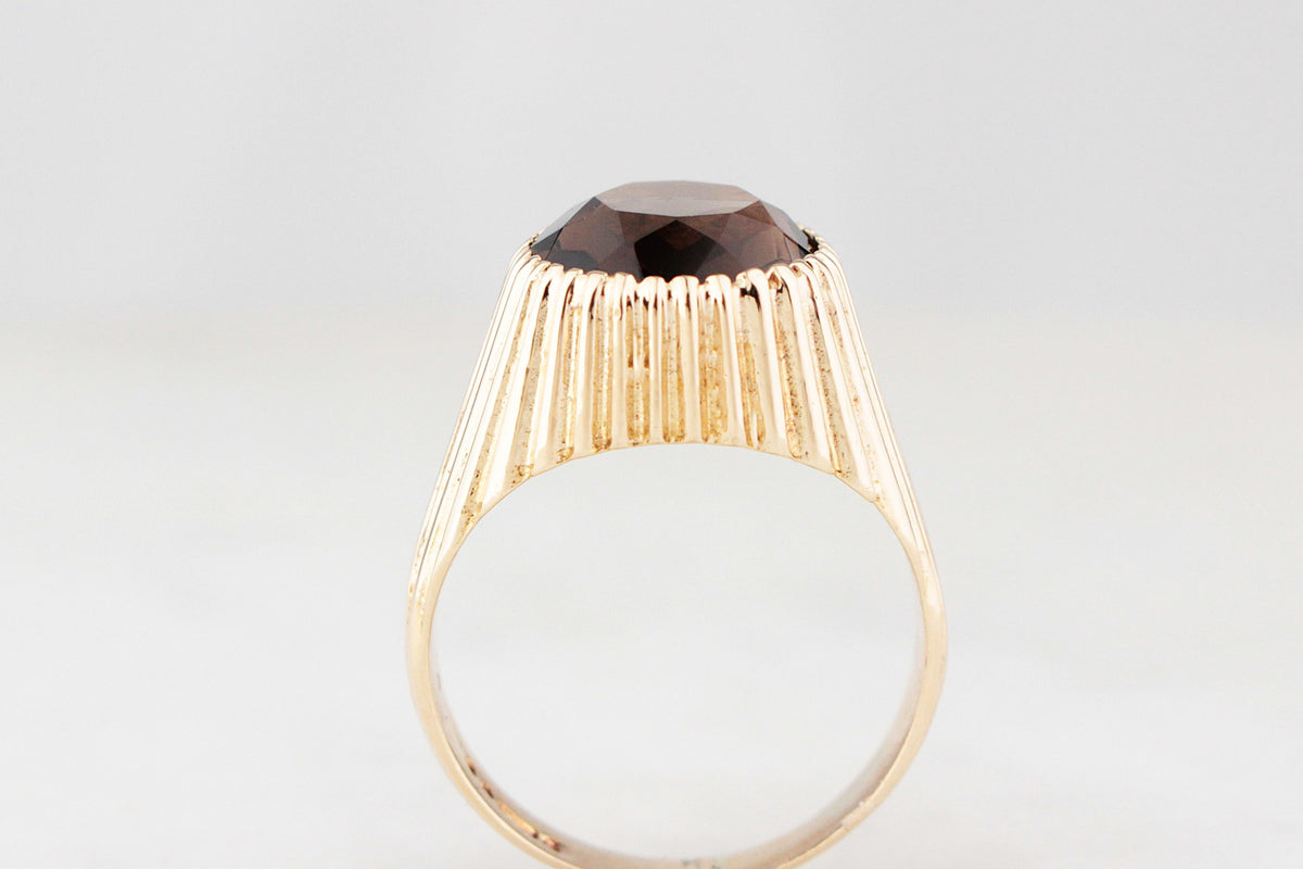 VINTAGE 1973 SMOKY QUARTZ COCKTAIL RING 9ct GOLD