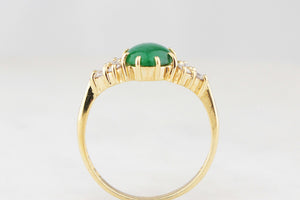 RETRO 1980’s JADE & DIAMOND RING 18ct GOLD