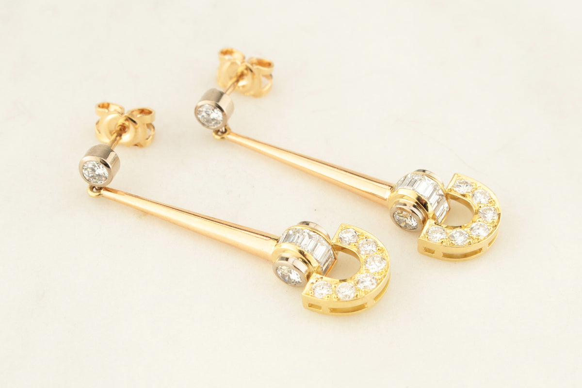 VINTAGE c1940 2ct DIAMOND PENDANT EARRINGS 18ct GOLD