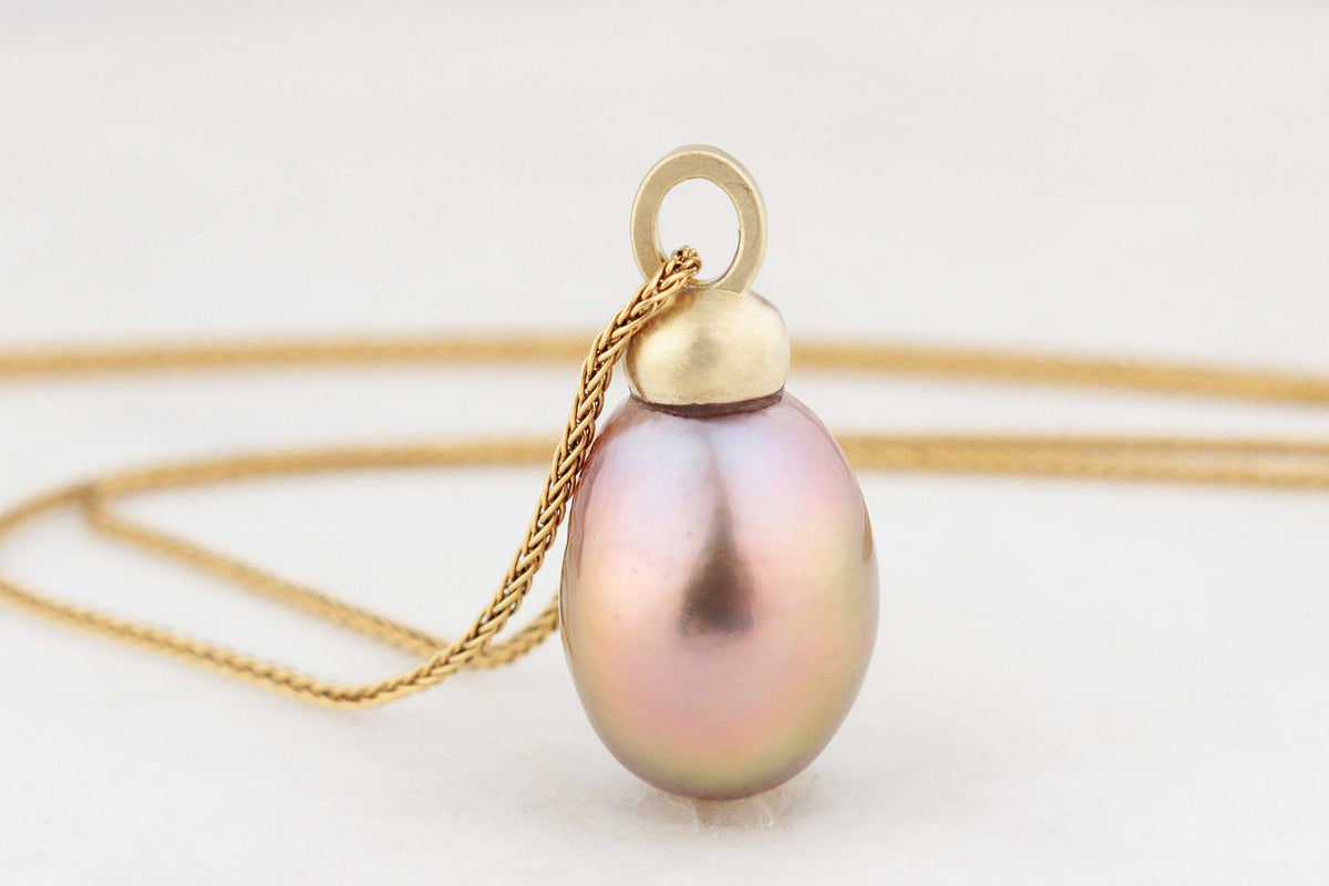 BESPOKE PEACOCK BAROQUE PEARL PENDANT 14ct GOLD