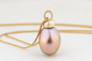 BESPOKE PEACOCK BAROQUE PEARL PENDANT 14ct GOLD