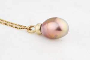 BESPOKE PEACOCK BAROQUE PEARL PENDANT 14ct GOLD