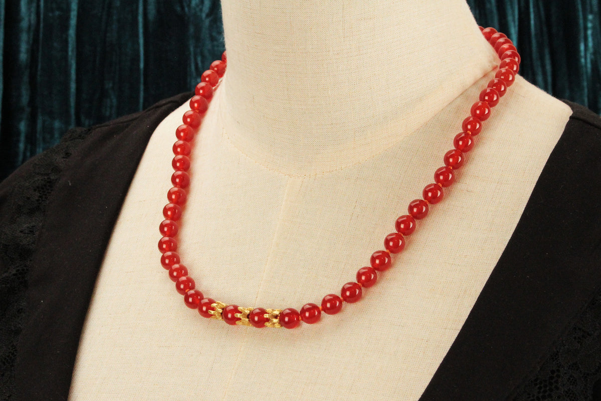 BESPOKE RED AGATE BEADS 18 &amp; 14ct GOLD