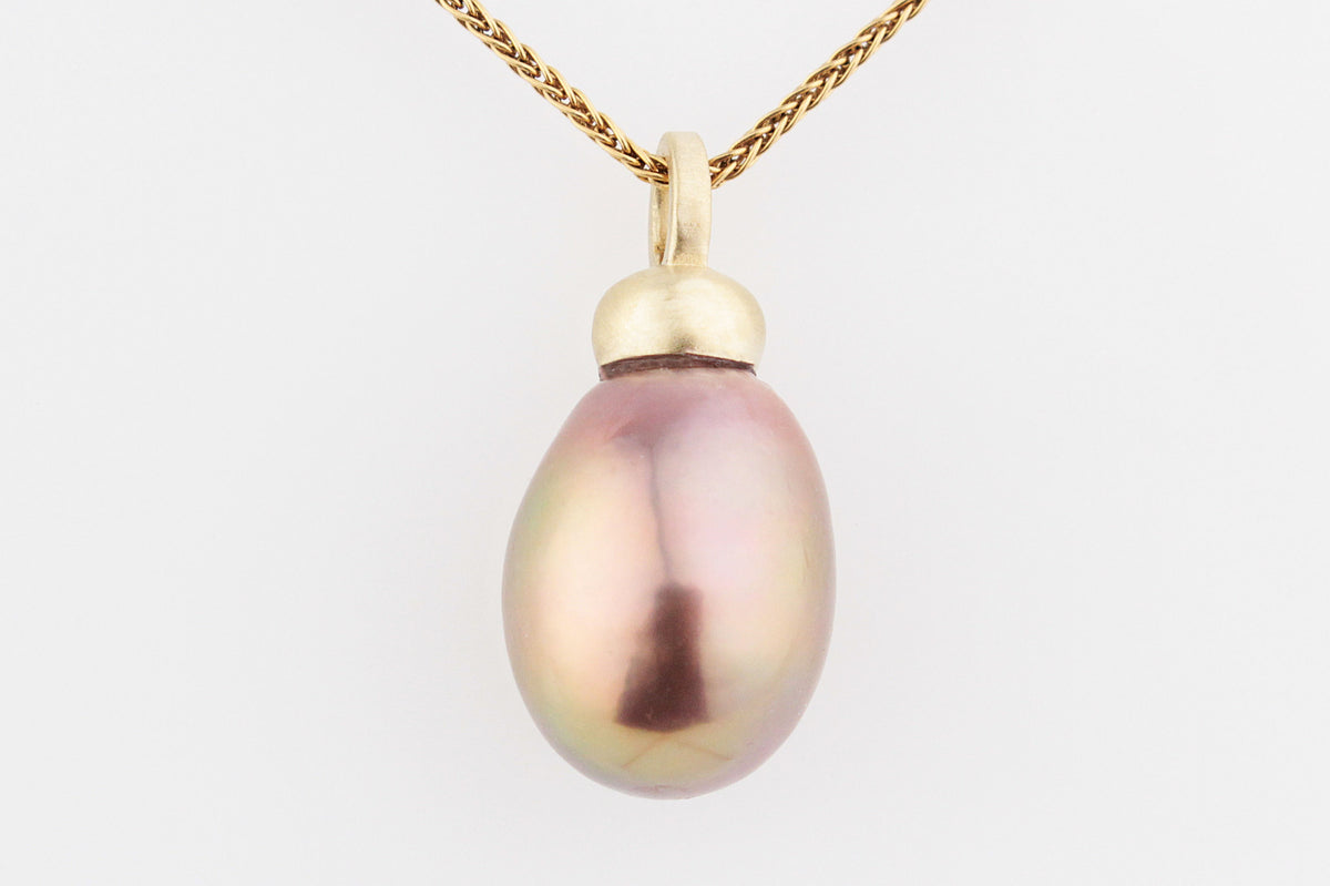 BESPOKE PEACOCK BAROQUE PEARL PENDANT 14ct GOLD