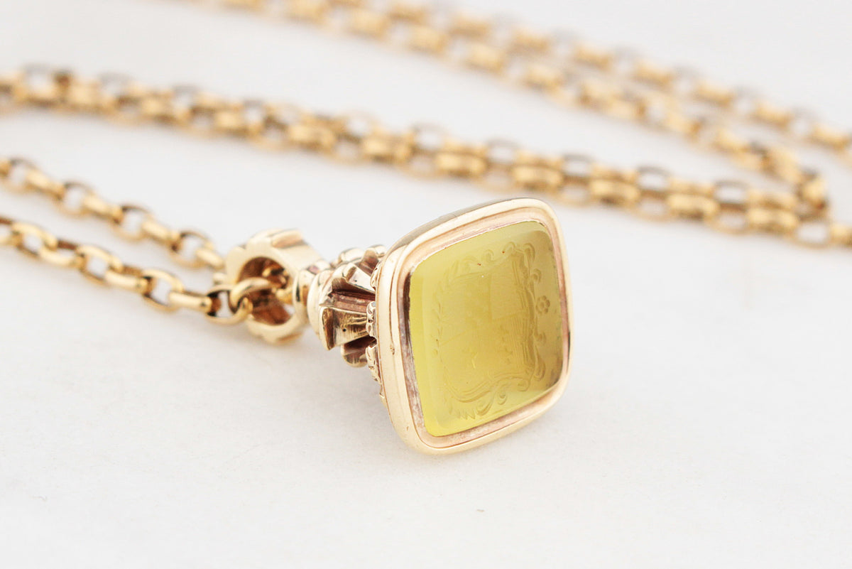 VICTORIAN CITRINE INTAGLIO FOB SEAL 9ct GOLD