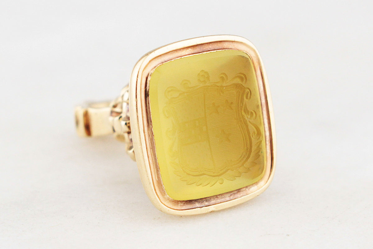 VICTORIAN CITRINE INTAGLIO FOB SEAL 9ct GOLD