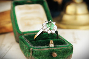 VINTAGE c1960 TSAVORITE GARNET & DIAMOND CLUSTER RING 18ct WHITE GOLD