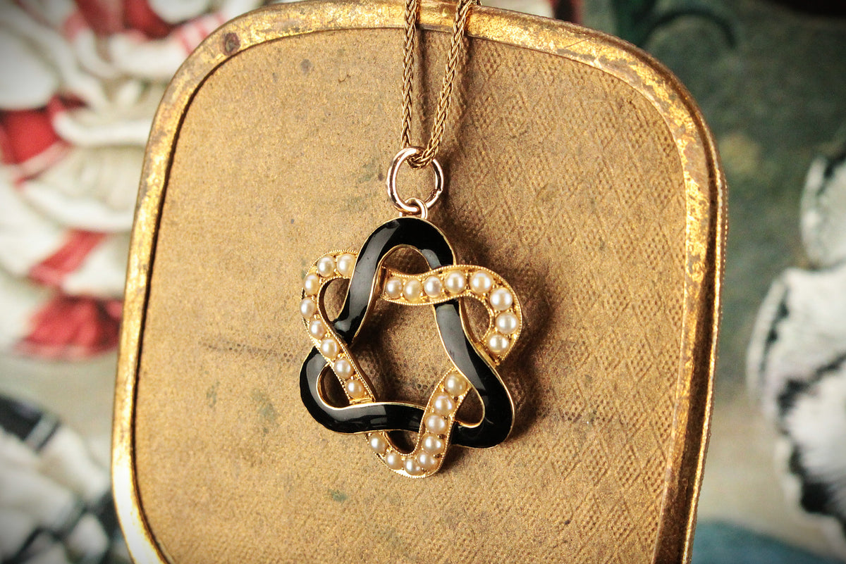 ANTIQUE AUSTRALIAN c1900 ENAMEL &amp; SEED PEARL PENDANT 15ct GOLD